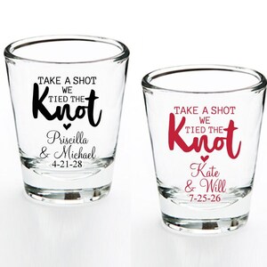 Set of 24 Take a Shot We Tied The Knot Personalized Glass Fluted Shot Glass, Wedding Shot Glass Favors DM84