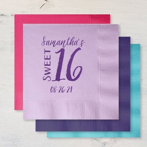 Set of 100 Sweet 16 Drawing Personalized Cocktail Napkins, Sweet 16 Napkin Favors DMER-32