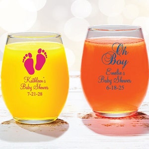 Lot de 24 cadeaux personnalisés pour baby shower, verres à vin sans pied pour baby shower, verres à vin de 9 oz DM6 image 1