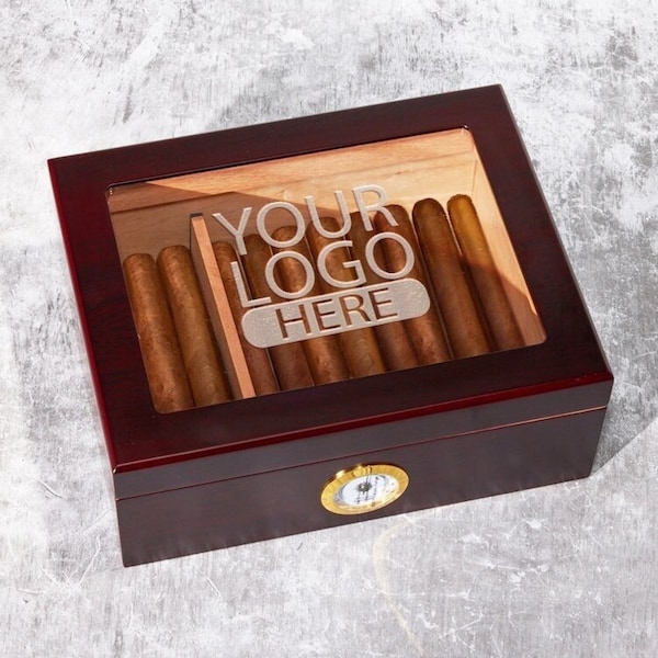 Your Text Image or Logo Personalized Engraved Cigar Humidor 50 Count, Birthday Gifts, Corporate Gifts  Cigar Humidor