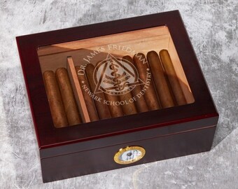 Dentist Personalized Engraved Cherry Wood Cigar Humidor 50 Count Cigar Box Dentistry Dental Gifts DM64-ZC