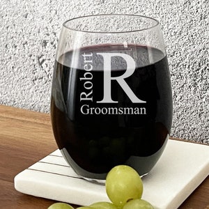Serif Initial Custom 15 oz or 9oz Stemless Wine Glass DM-DM882AB-15OZ, Etched Glass, Personalized Glass Gifts