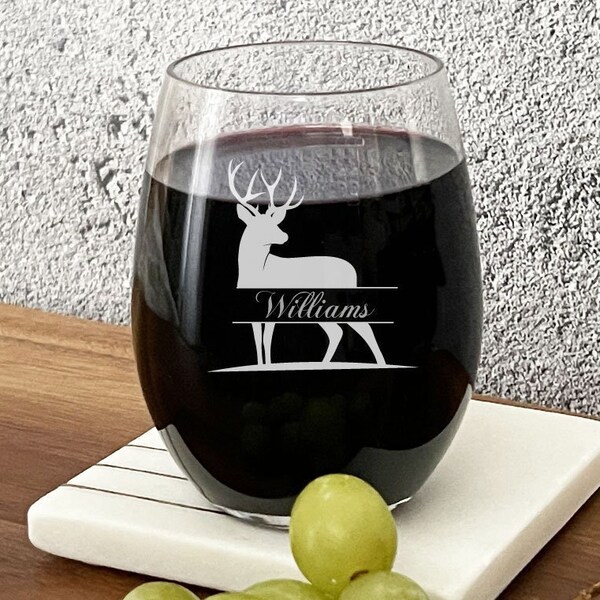 Etched Wine Glass Deer Etsy