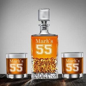 Birthday Personalized Marquis Icy Whiskey Decanter or Whiskey Rock Glass, Engraved Personalized Whiskey Decanter Set DM64