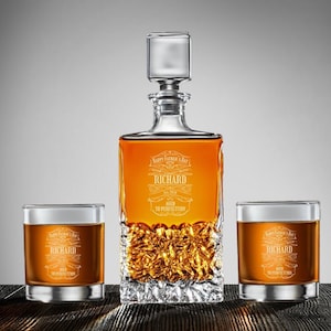 Aged To Perfection Personalized Marquis Icy Whiskey Decanter or Whiskey Rock Glass, Engraved Aged To Perfection Whiskey Decanter Set DM64