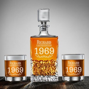 Limited Edition Personalized Marquis Icy Whiskey Decanter or Whiskey Rock Glass, Engraved Limited Edition Whiskey Decanter Set DM64