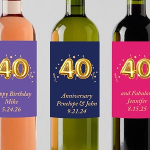 Custom Wine Bottle Label - 40th Birthday Balloon Personalized Labels, Birthday Wine Labels DM109