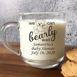Set of 18 Personalized Can Bearly Wait Clear Coffee Mug, Personalized Clear Coffee Mug Baby Bearly Wait Shower Favors DM77