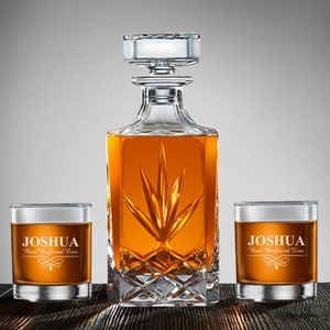 Personalized Vintage Beveled Decanter, Rock Glass, Etched Glass, Engraved Gift DM882ZG