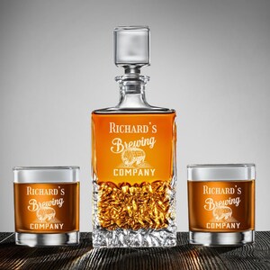 Brewing Company Personalized Marquis Icy Whiskey Decanter or Whiskey Rock Glass, Engraved Whiskey Decanter Set, Decanter Gift DM64