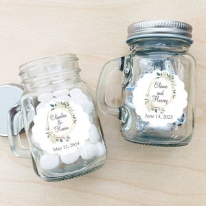 Set of 12 Wedding Favors, Floral Frame Wedding Personalized Mini Mason Jar Glass Wedding Personalized Jar Bottle with Labels DM78-2