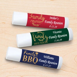 Set of 12 Family Reunion Party Favors, Family Party Favors, Personalized Party Favors, Personalized Lip Balm with Stickers DM130