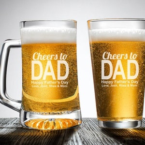 Cheers To Dad Personalized Beer Glass Engraved Gifts, Cheers Beer Mug Pilsner Large Beer Mug Pint Glass Beer Glass Gifts, Beer Gifts DM28ST