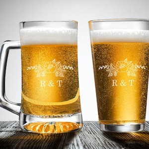 Rustic Floral Personalized Beer Glass Engraved Gifts, Rustic Floral Beer Mug Pilsner Large Beer Mug Pint Glass Beer Glass Gifts ED51