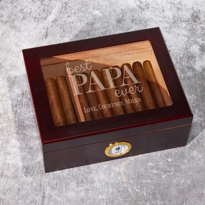 Best Papa Ever Personalized Engraved Cigar Humidor 50 Count, Father's Day Gifts  DM64-ZK