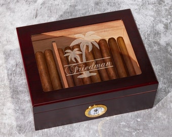 Palm Tree Personalized Engraved Cigar Humidor 50 Count, Birthday Gifts, ED51E