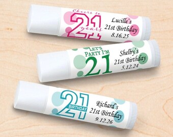 Personalized 21st Birthday Lip Balm Favors - Set of 12