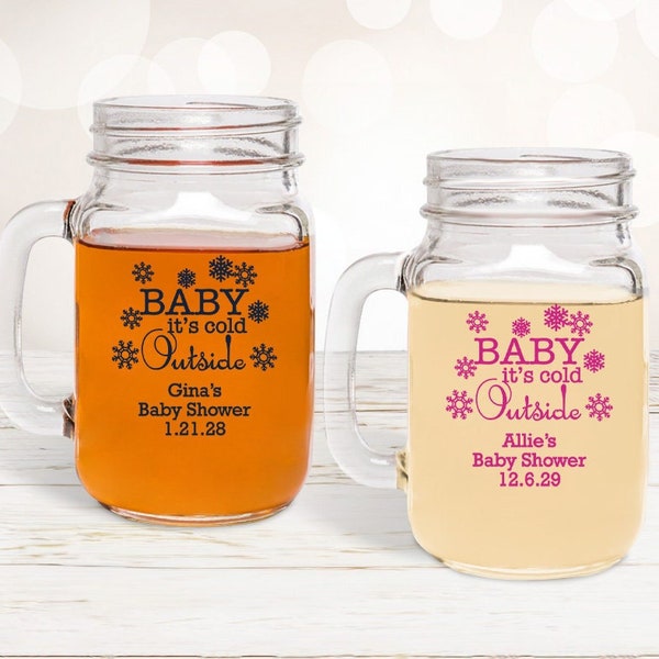 Set of 24  Baby Its Cold Outside Baby Shower Personalized 16 oz. Mason Jar Drinking Glass Favors  DM118, Baby Shower Favors