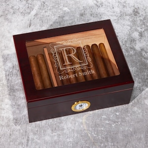 Ornate Frame Personalized Engraved Cigar Humidor 50 Count, Birthdays Gifts, ED51Y