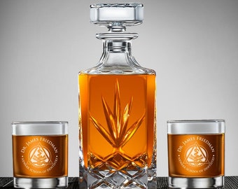 Personalized Dentistry Decanter & Whiskey Glass Set: Etched Glass Gift