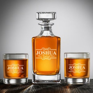 Personalized Livingston Design Decanter, Rock Glass, Etched Glass, Engraved Gift DM882ZF