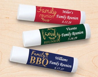 Set of 12 Family Reunion Party Favors, Family Party Favors, Personalized Party Favors, Personalized Lip Balm with Stickers DM130