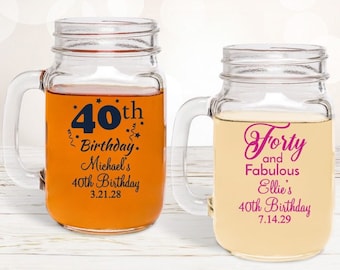 Set of 24 Birthday 40th Personalized 16 oz. Mason Jar Drinking Glass Favors, 40th Birthday Favors, Forty Party Gifts DM11