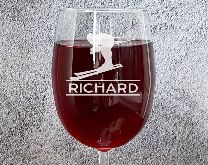 Personalized Ski Gifts Custom 18 oz Wine Glass, Ski Gifts, Etched Glass, Personalized, Ski Gift DM127