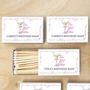 Birthday Bash Favors, Set of 50, A Tini Bit Older Personalized Matches with Stickers, Birthday Matches Favor DM217