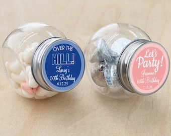 Set of 12 Personalized Mini Glass Candy Jars: Birthday Party Favors
