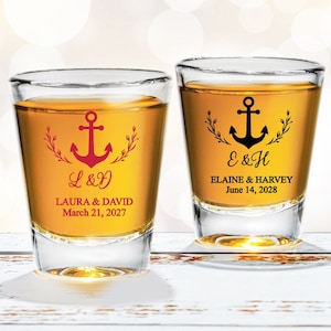 Set of 24 Beach Initials Anchor Wreath Personalized Fluted Shot Glass, Wedding Fluted Shot Glass Party Favors DM78