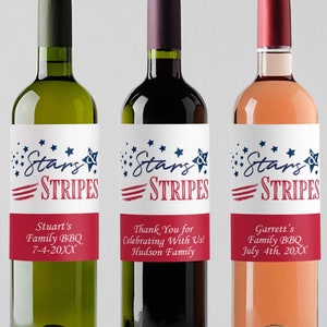 Patriotic Favors, Stars & Stripes Personalized Wine Bottle Label - Personalized Champagne Labels DM141