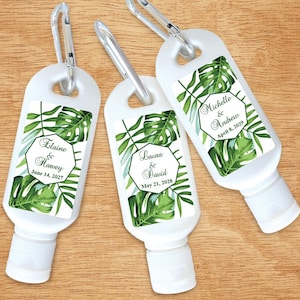 Palm Leaves Beach Tropical Personalized Sunscreen with Carabiner SPF 30, Wedding Bridal Shower Sunscreen with Labels DM94