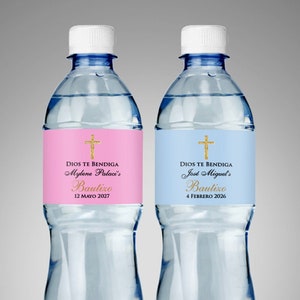 Set of 18 Bautizo Baptism Personalized Water Bottle Labels, Baptism Personalized Water Stickers Water Bottle Labels DM90