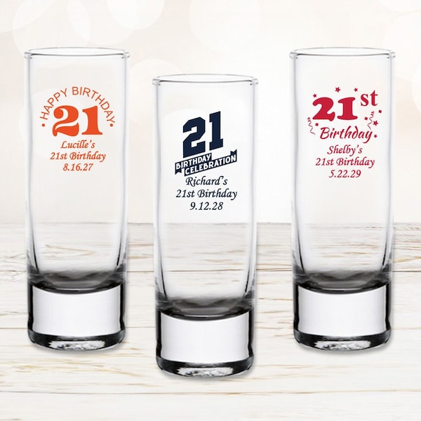 Set of 24 Birthday Party Favors, 21st Birthday Party Favors, Personalized Party Favors, Personalized Tall Shooter Shot Glass Favors DM38