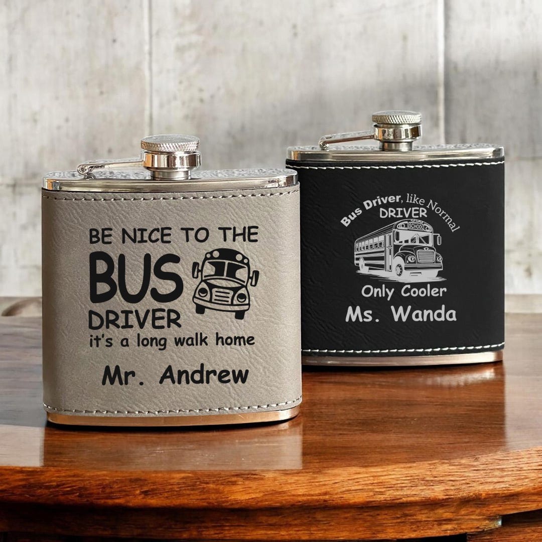 Personalized Bus Driver Flask: Engraved Faux Leather Hip Flask - Etsy