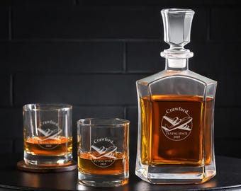 Personalized Aviator Whiskey Decanter Set: Engraved Rock Glass Gift