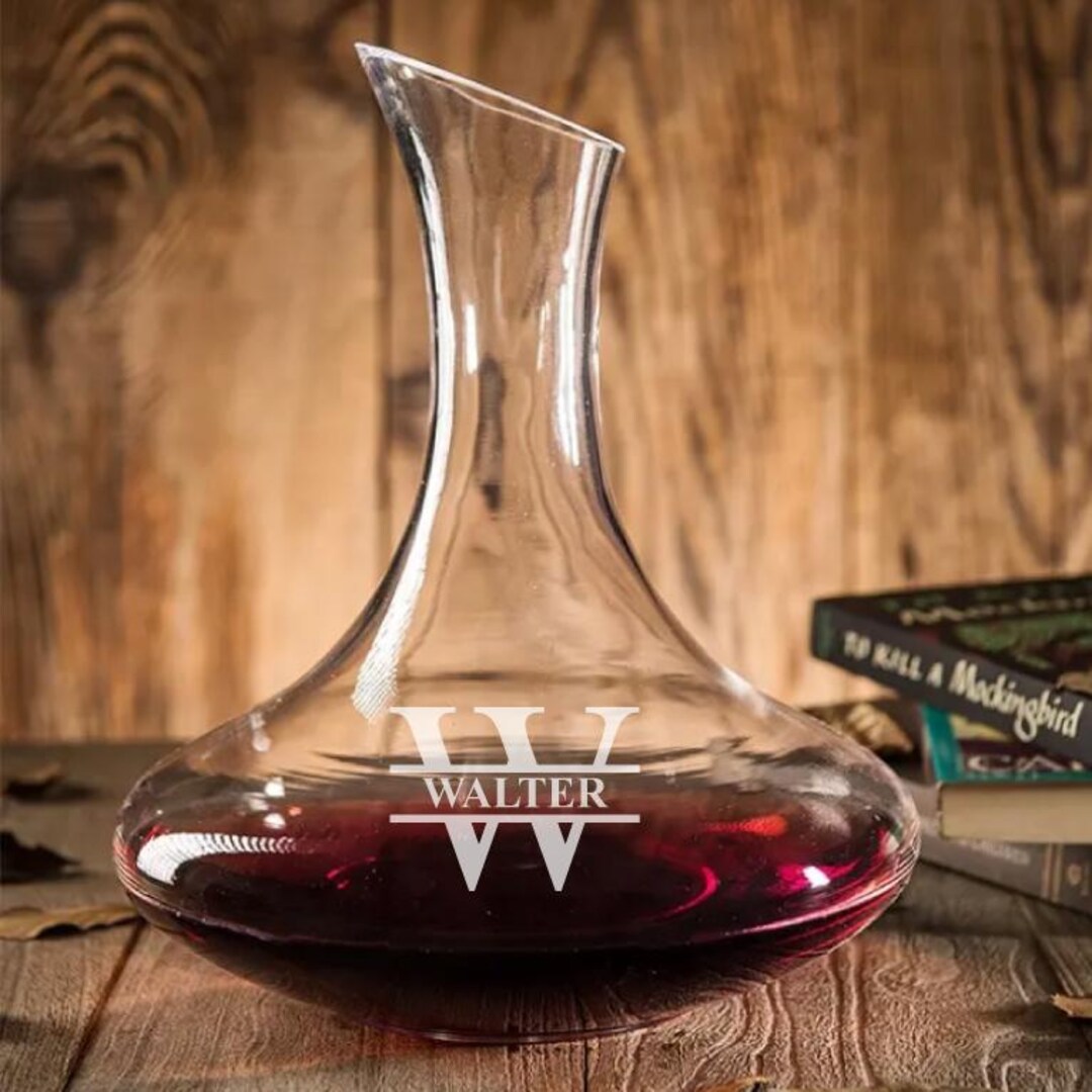 Monogram Personalized Wine Decanter, Stemless 15oz Wine Glass Engraved, Monogram Personalized ...