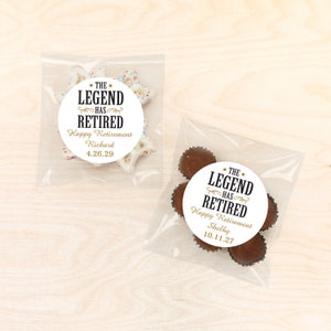 Personalized Retirement Favor Bags: Legend Has Retired Labels, Set of 12