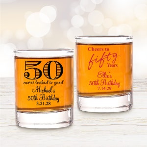 Set of 24 Birthday 50th Favors, Personalized Votive Shot Glass Favors, Fiftieth Birthday Favors, Fifty Years Birthday Favor DM13