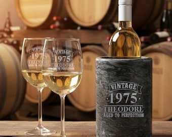 Aged To Perfection Engraved Champagne Glasses with Marble Bottle Chiller, Milestone Birthday Gifts DM882-ZI