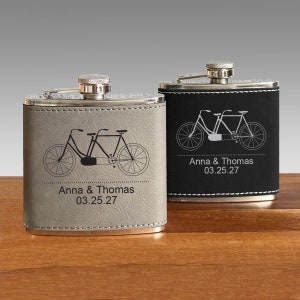 Engraved Flask, Bicycle Personalized 6 oz Black Matte Stainless Steel Flask, Wedding Gift, Anniversary Gift ED51