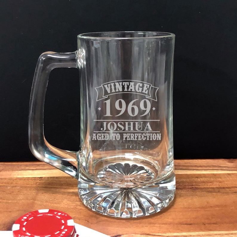 Aged to Perfection Engraved Etched Personalized Glass Beer Mug 15 oz Party Favors Beer Mug Gift DM882ZI-BM15OZ