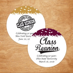 Set of 24 Class Reunion Party Favors, Personalized Class Reunion 2 inches Labels Party Favors, Class School Reunion Round Labels DM568