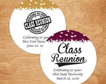 Personalized Class Reunion Labels: 2-Inch Party Favors, Set of 24