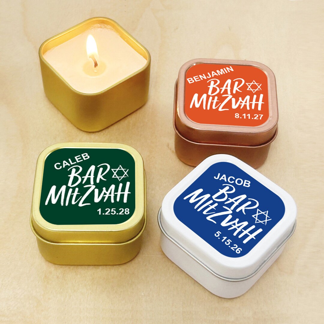 Set of 12 Bar Mitzvah Drawing Personalized Travel Candle Favors With ...
