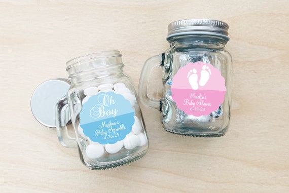 Baby Shower faveurs ensemble de 12 Baby Shower personnalisé Mini Mason Jar verre  bébé douche personnalisé pot bouteille avec étiquettes DM6 -  France