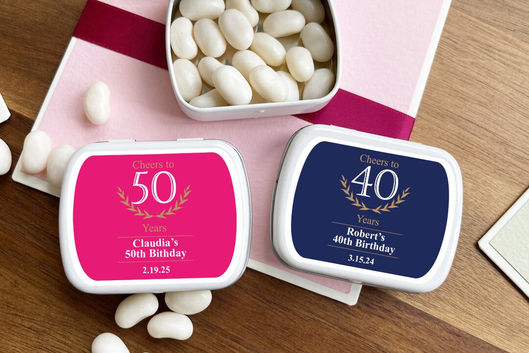 Set of 12 Cheers to Wreath Personalized White Mint Tin Favors With Stickers Mint Tins Favors ...