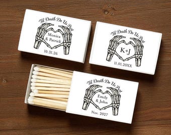 Til Death Do US Part Halloween Personalized Wedding Matchboxes Favors, Halloween Personalized Matches with Stickers DM134 - Set of 50