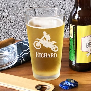 Dirt Rider Personalized Pint Beer Glass, Beer Glass, Special Order, 16 ounce Pint Etched Glass, DM64-C8